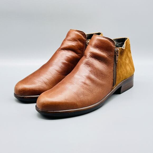 Naot Boots Womens 8 Brown Tan Suede Leather Helm Ankle Side Zip Low Heel Comfort - Picture 3 of 10